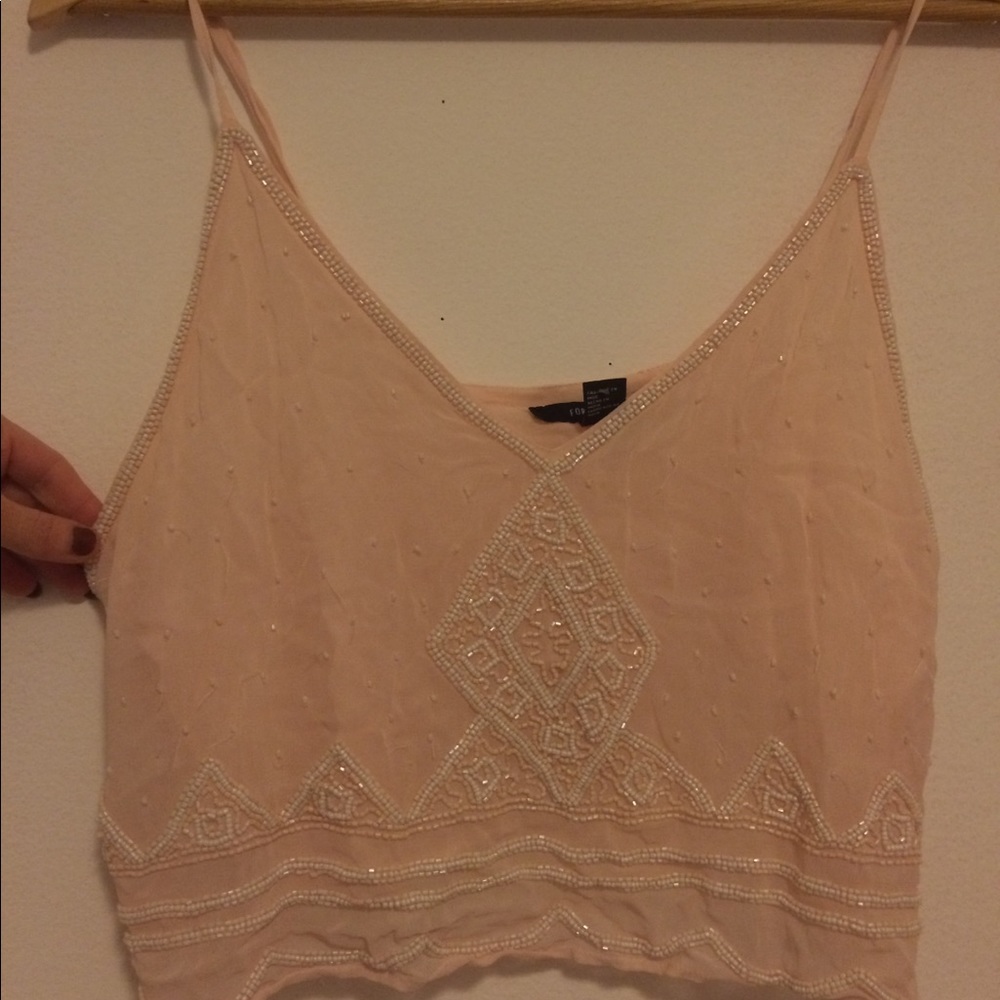 Delicate beaded blush crop top- 1920s deco beading